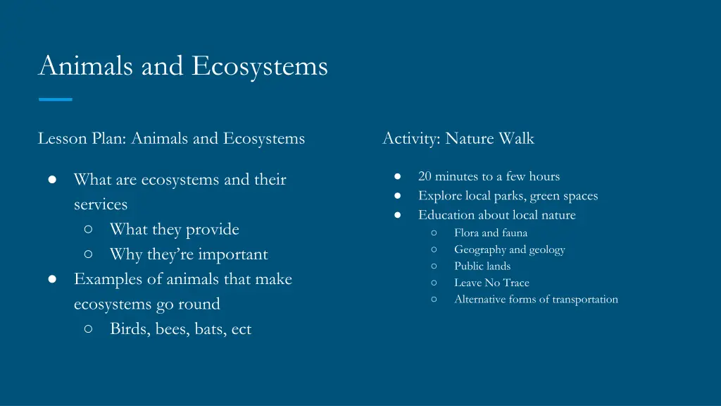 animals and ecosystems