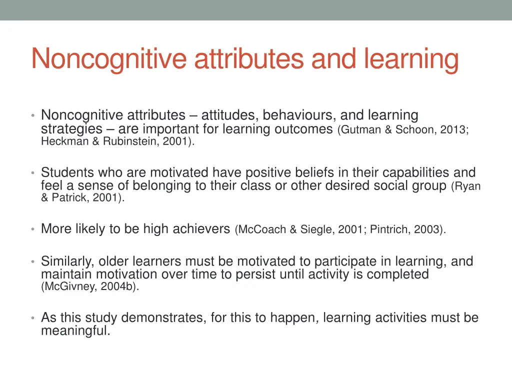 noncognitive attributes and learning