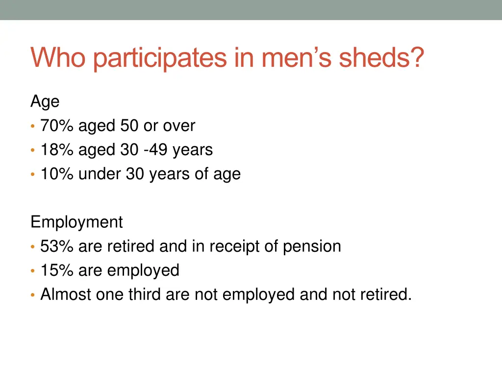 who participates in men s sheds