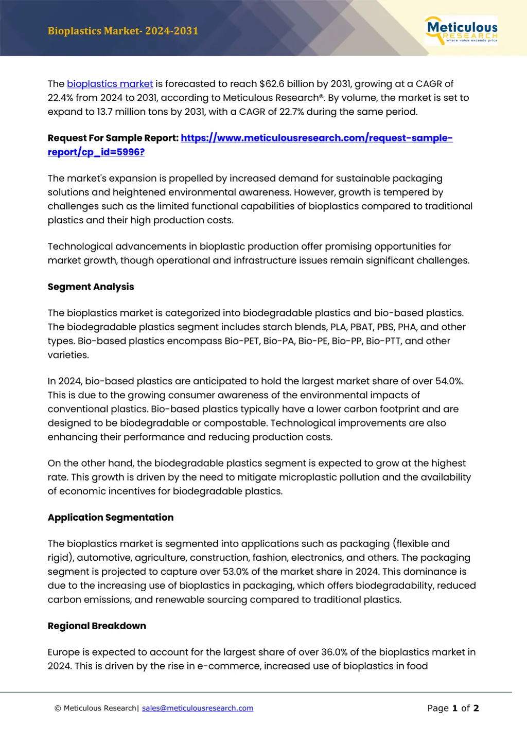 bioplastics market 2024 2031