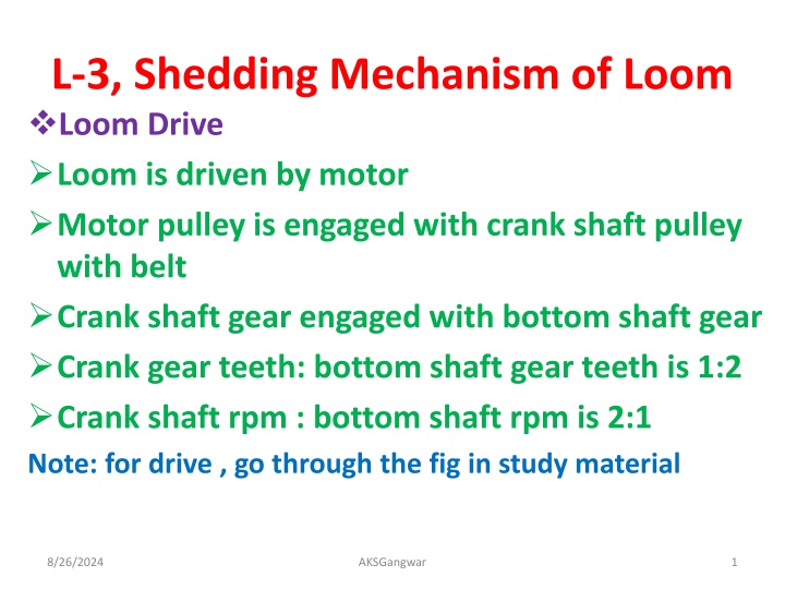 l 3 shedding mechanism of loom loom drive loom