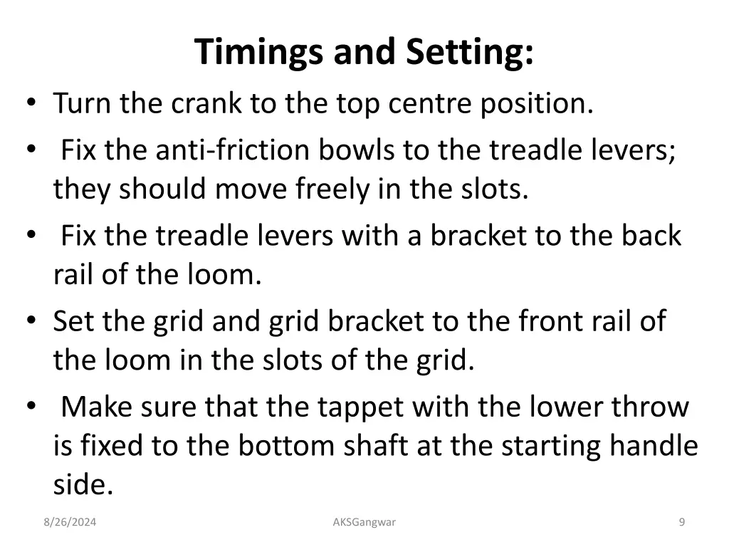 timings and setting turn the crank