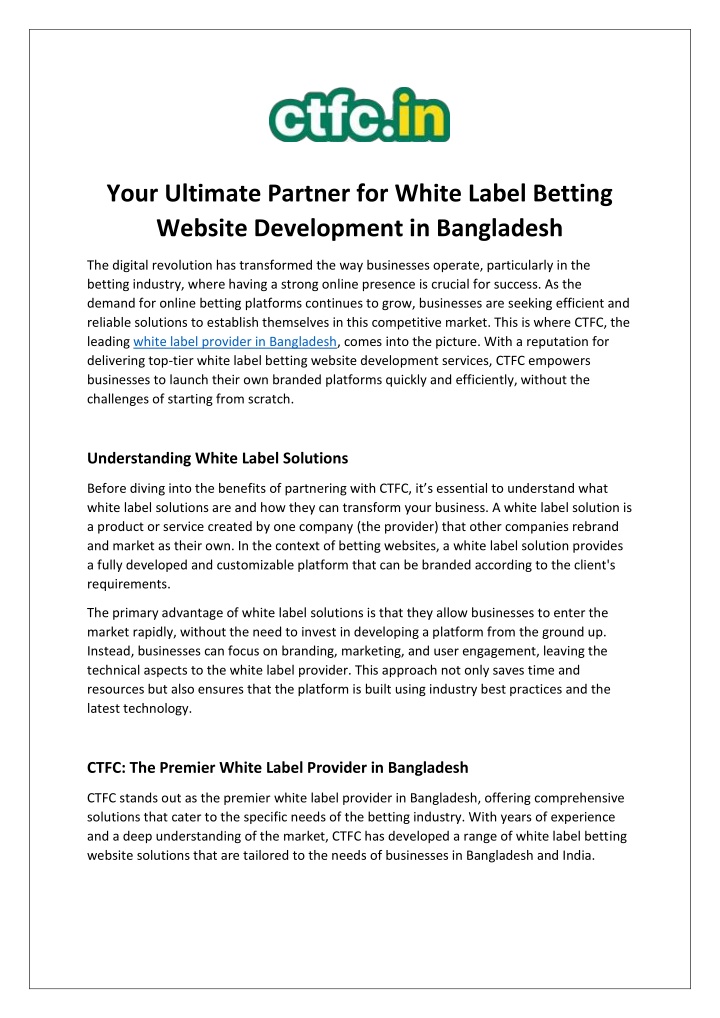 your ultimate partner for white label betting