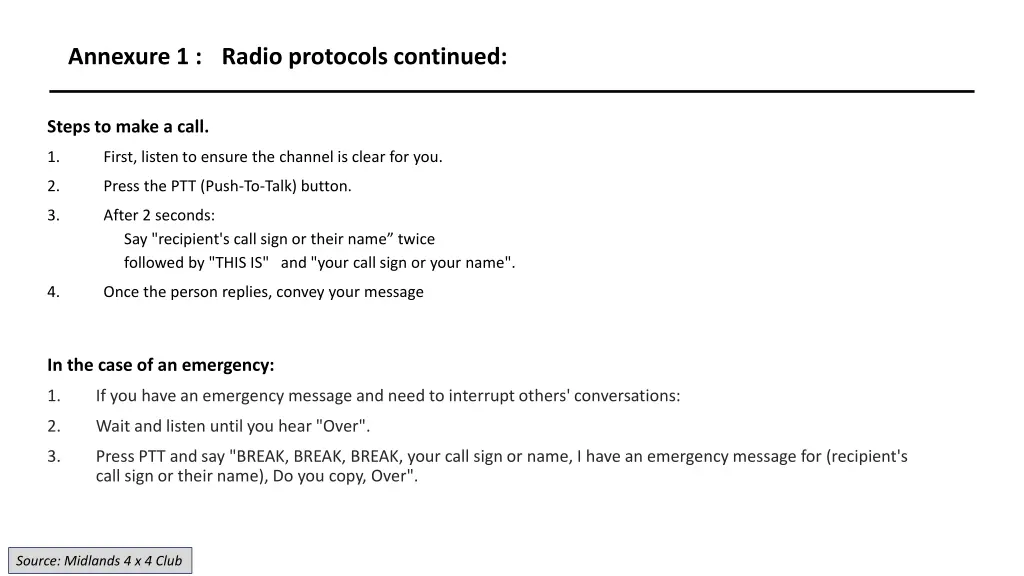 annexure 1 radio protocols continued