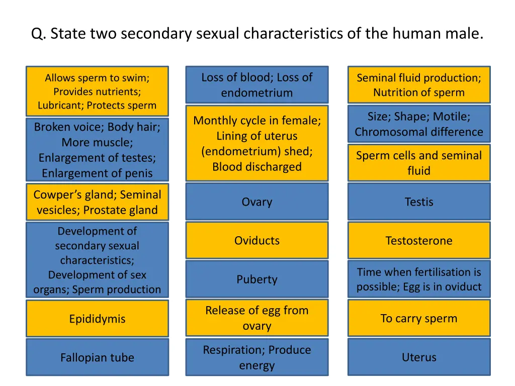 q state two secondary sexual characteristics