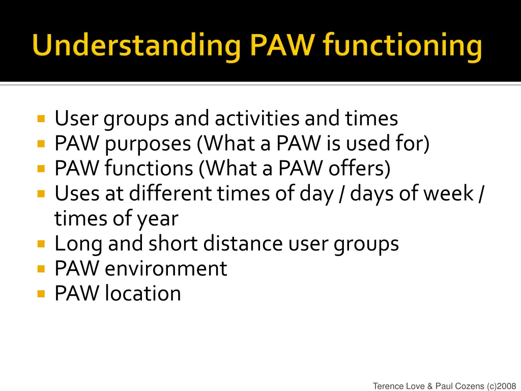 user groups and activities and times paw purposes