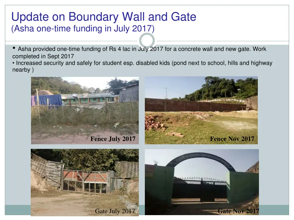 update on boundary wall and gate asha one time