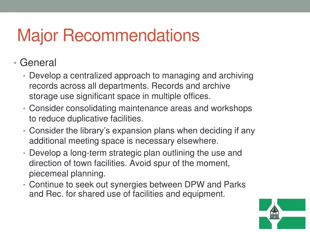 major recommendations 1