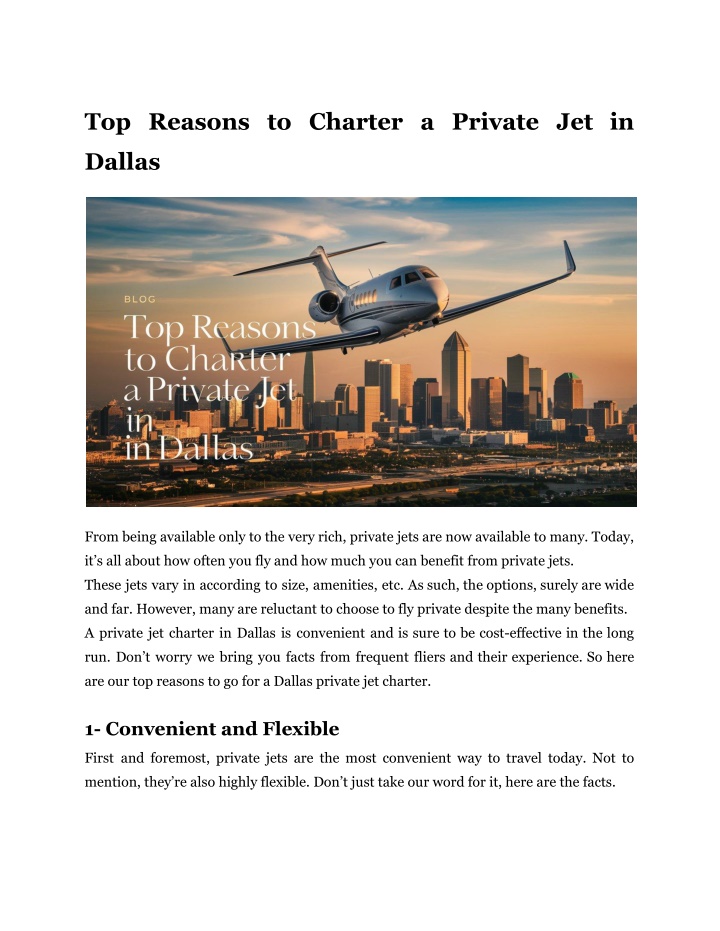 top reasons to charter a private jet in