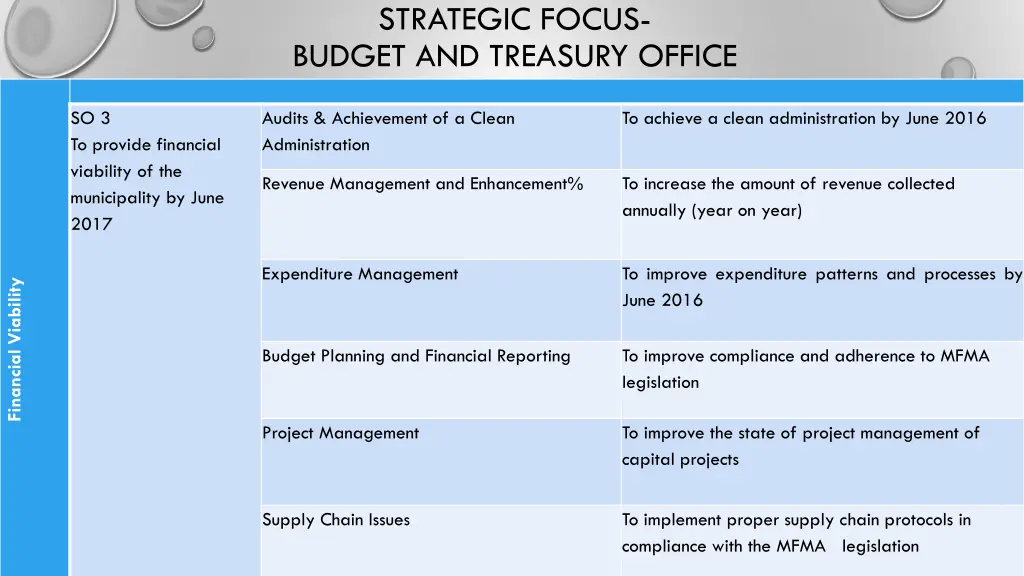 strategic focus budget and treasury office