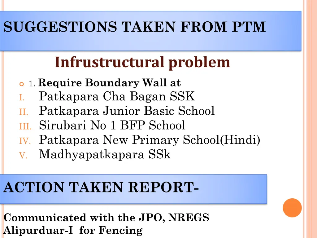 suggestions taken from ptm infrustructural problem