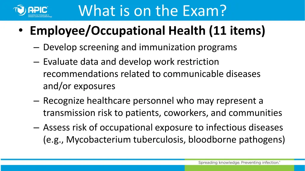 what is on the exam employee occupational health