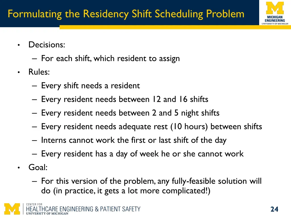 formulating the residency shift scheduling problem 1