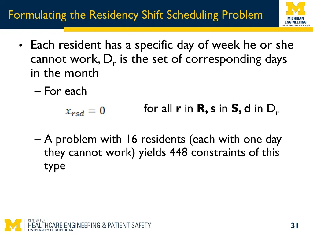 formulating the residency shift scheduling problem 8