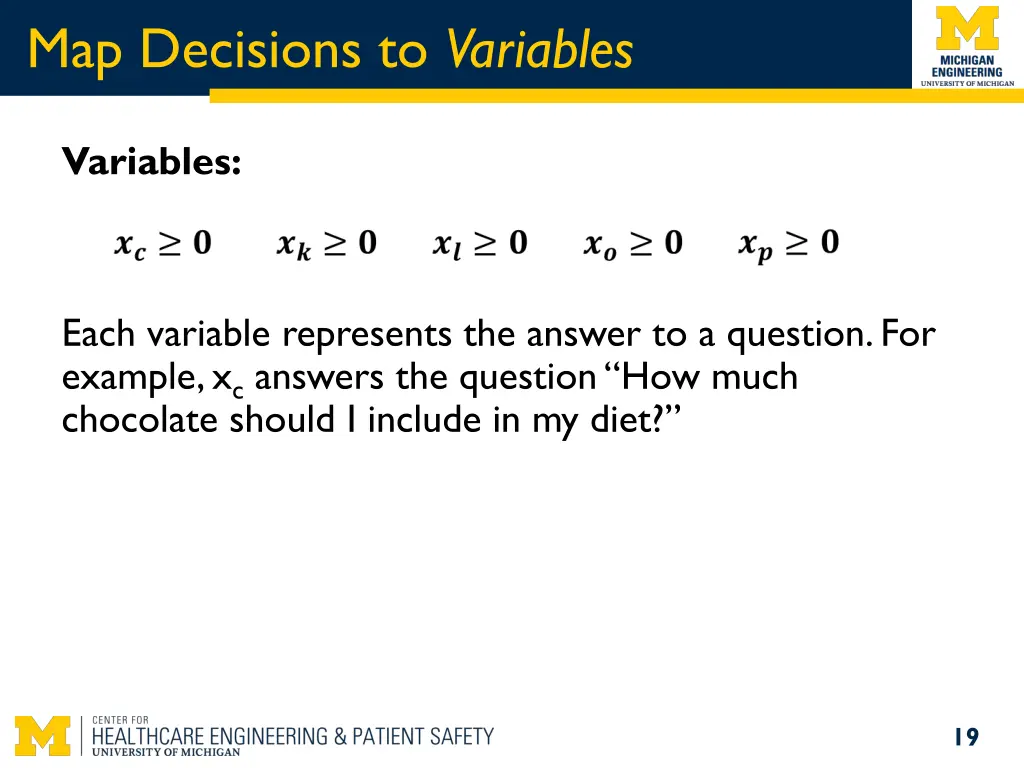 map decisions to variables