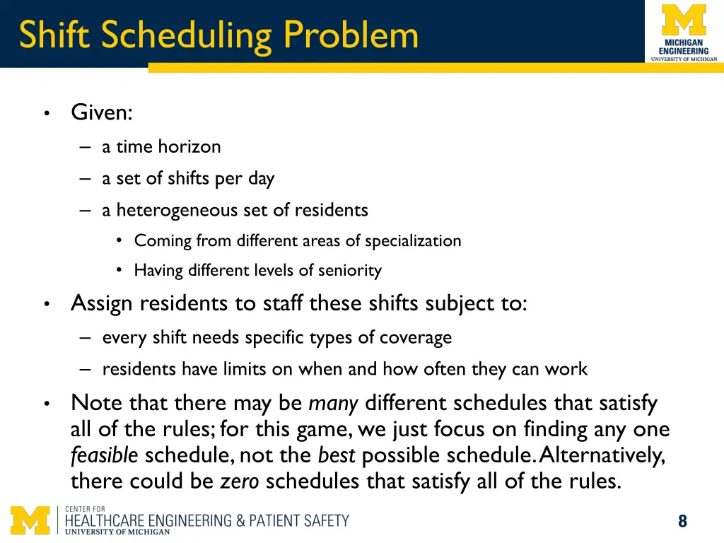 shift scheduling problem