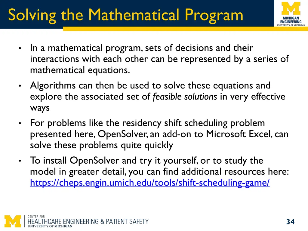 solving the mathematical program