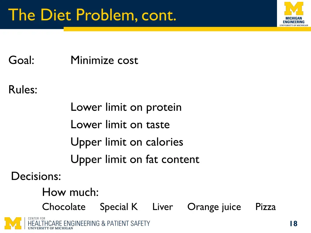 the diet problem cont