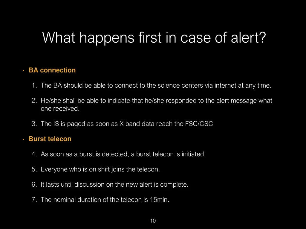 what happens first in case of alert