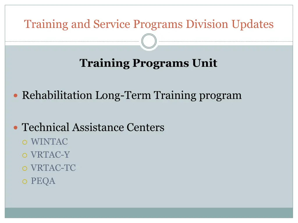 training and service programs division updates 1