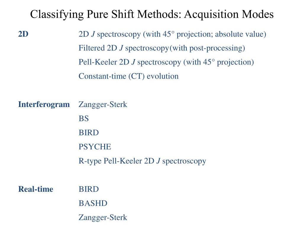 classifying pure shift methods acquisition modes