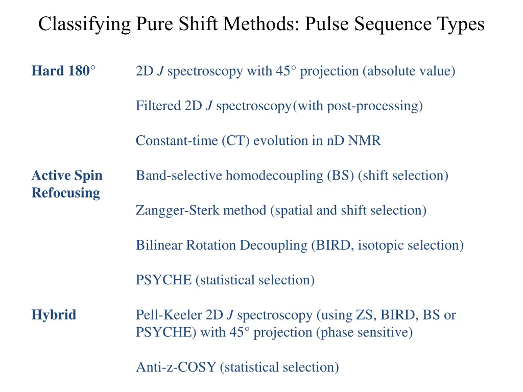 classifying pure shift methods pulse sequence