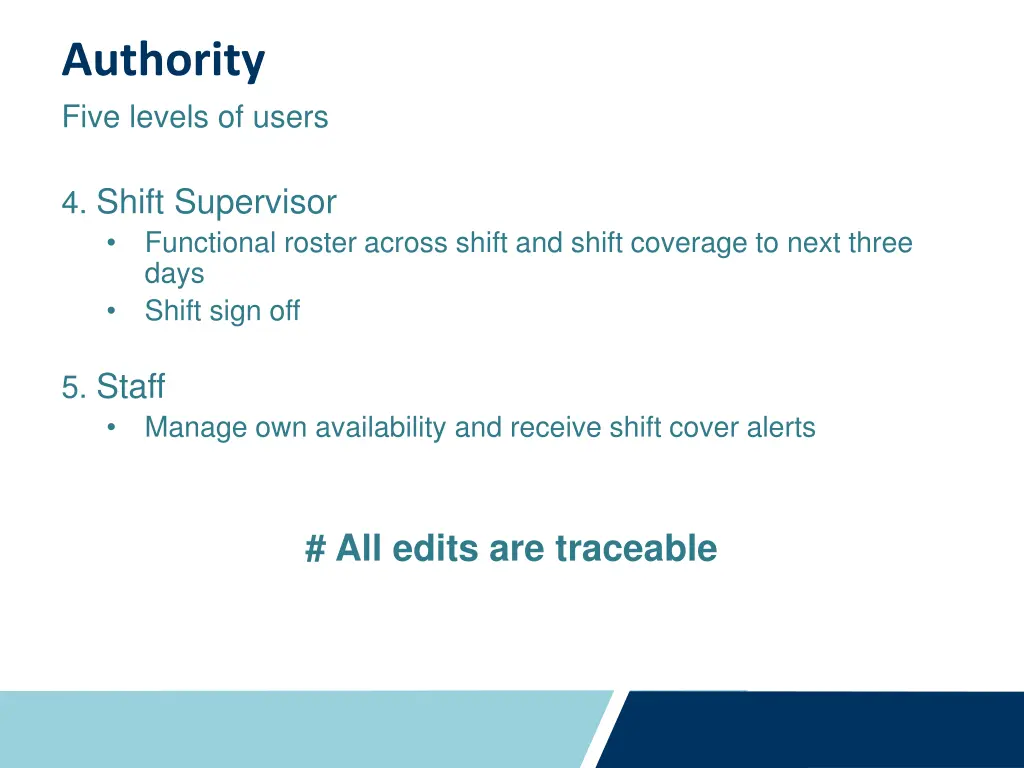 authority five levels of users 1