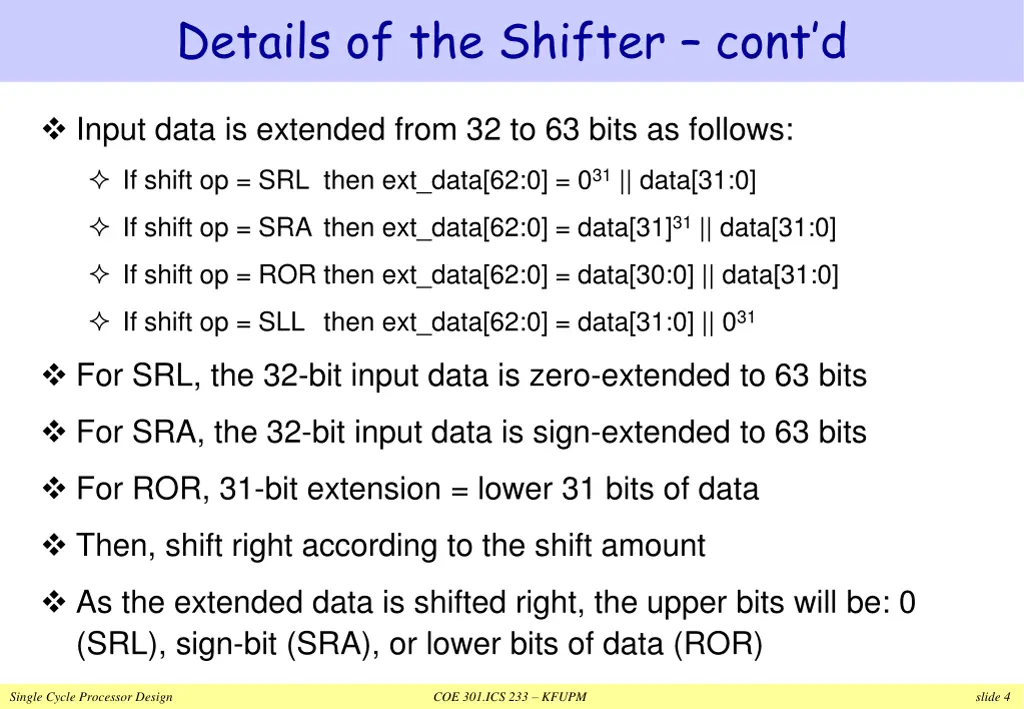 details of the shifter cont d