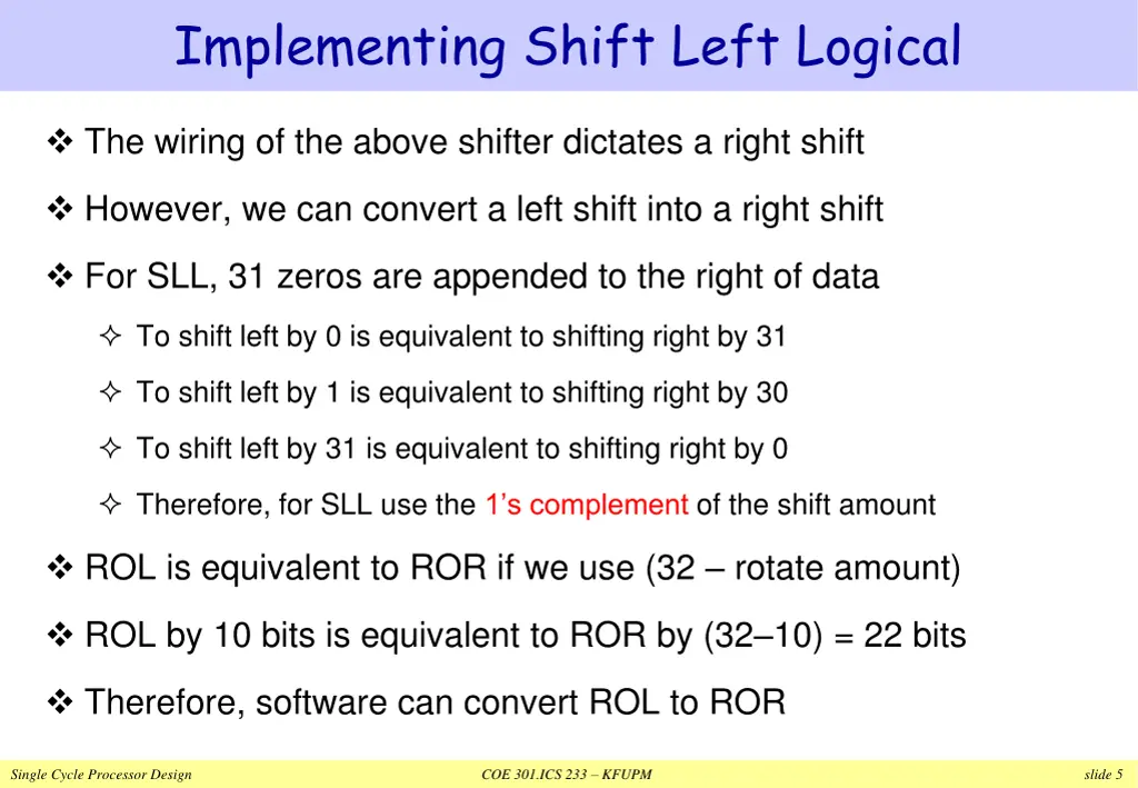 implementing shift left logical