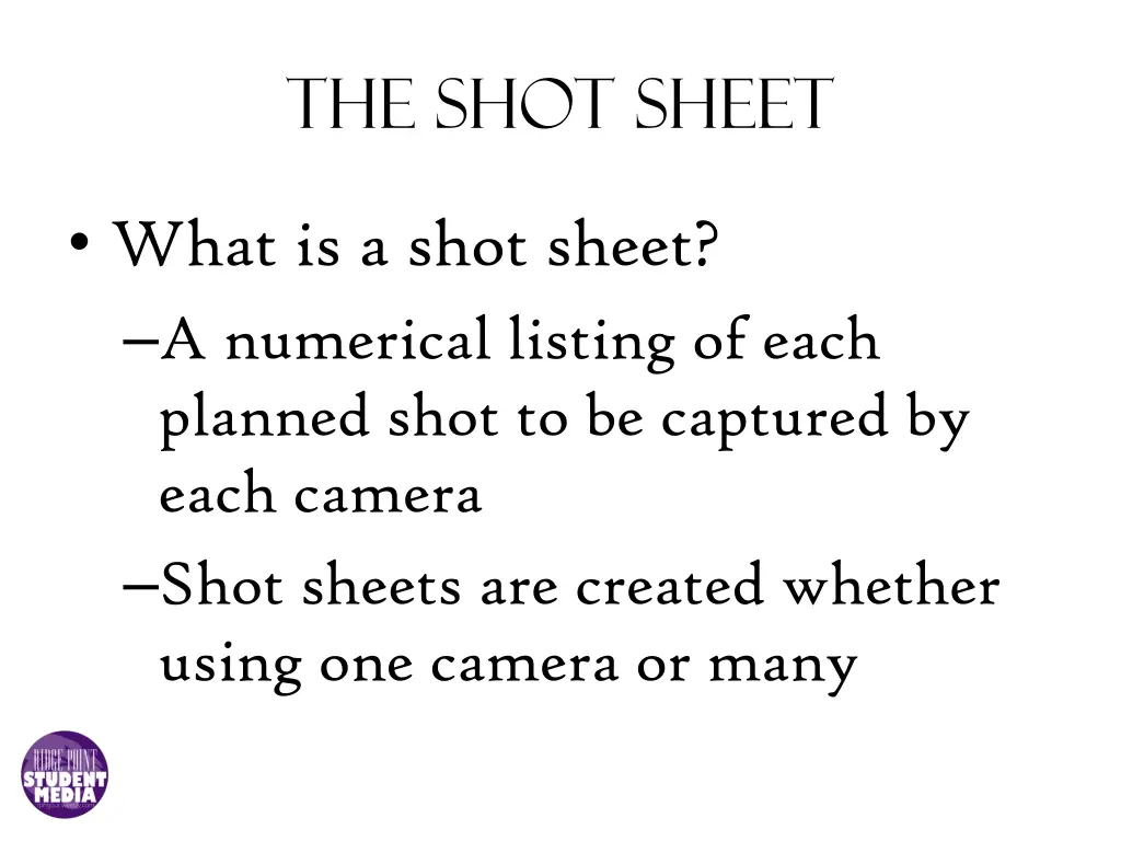 the shot sheet