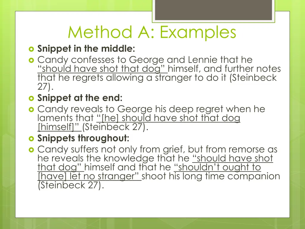 method a examples snippet in the middle candy