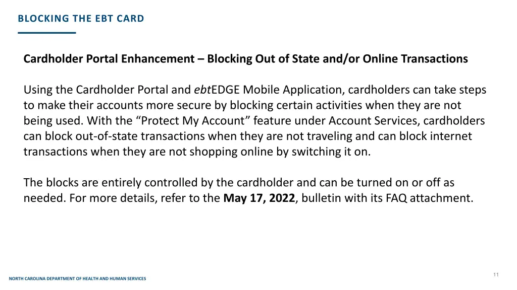 blocking the ebt card