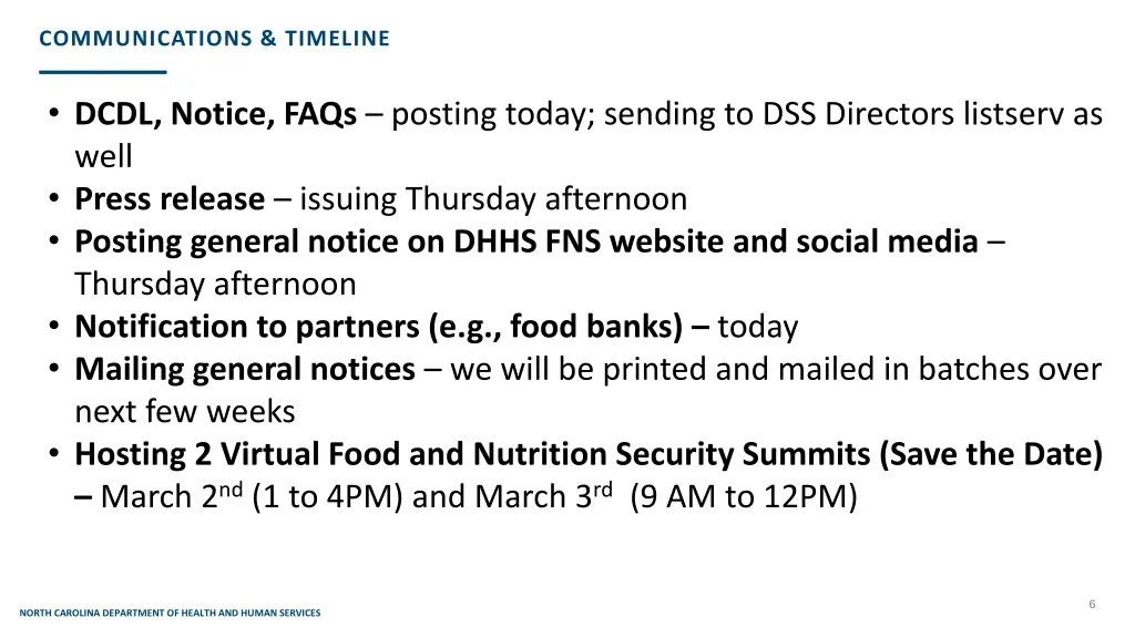 communications timeline