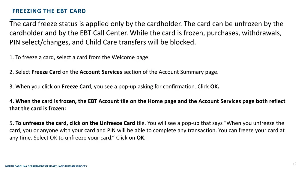 freezing the ebt card