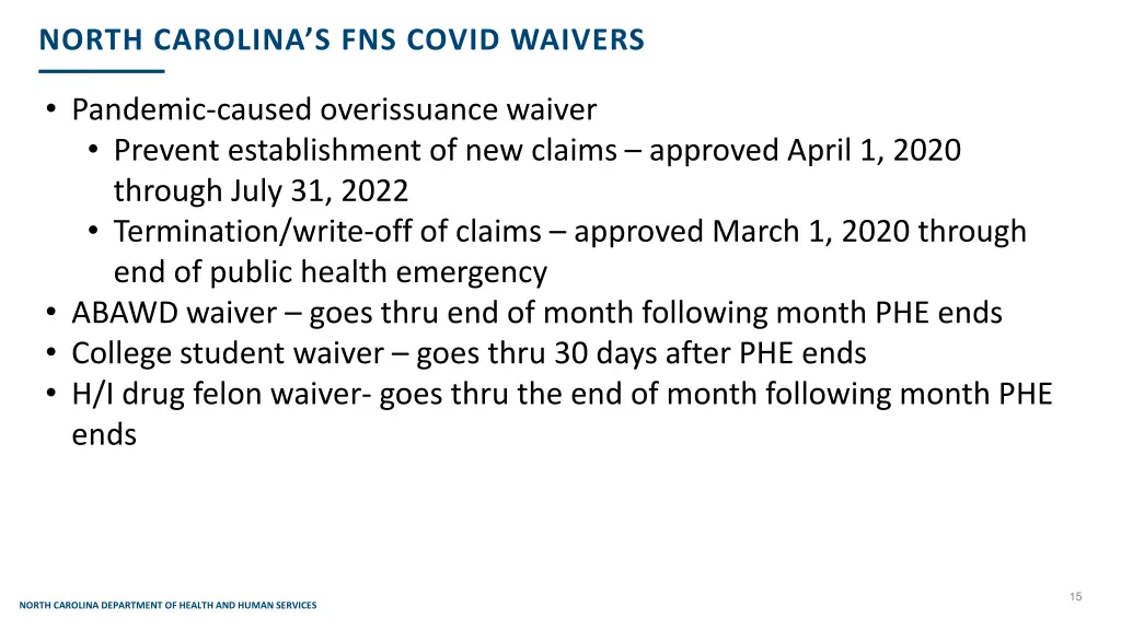 north carolina s fns covid waivers 1