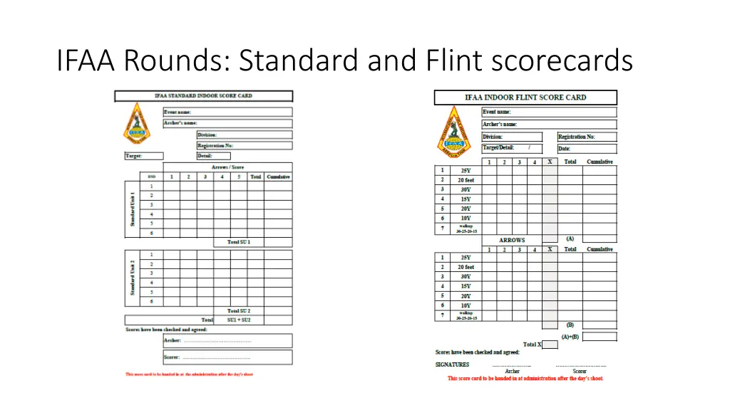 ifaa rounds standard and flint scorecards