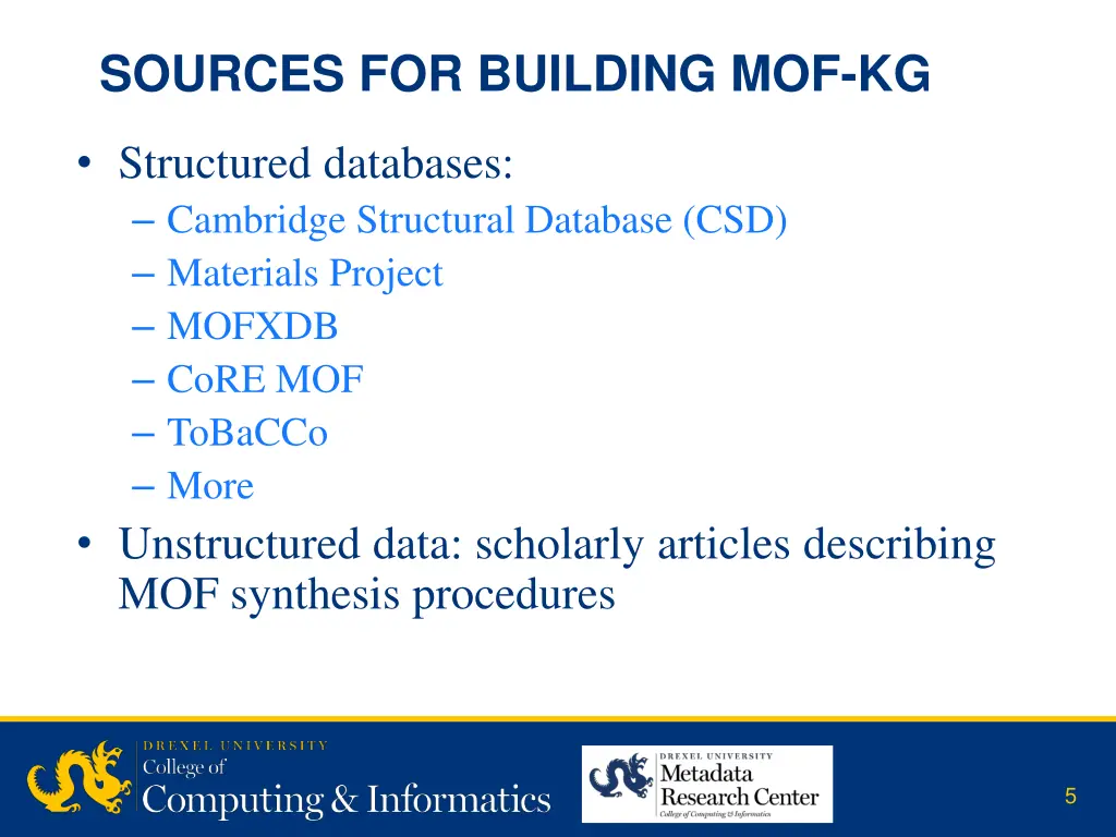 sources for building mof kg