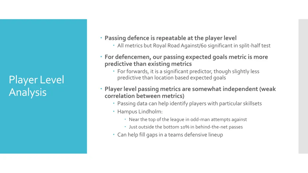 passing defence is repeatable at the player level