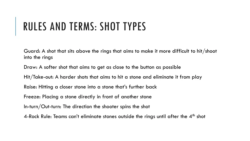 rules and terms shot types