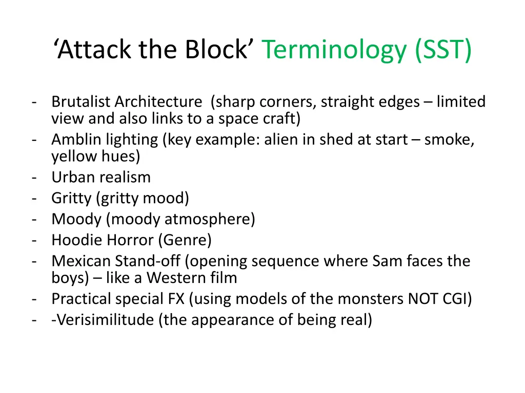 attack the block terminology sst