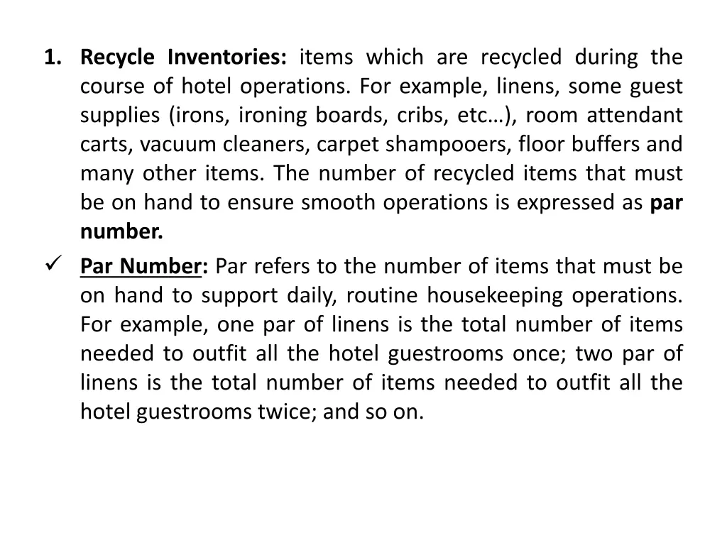 1 recycle inventories items which are recycled