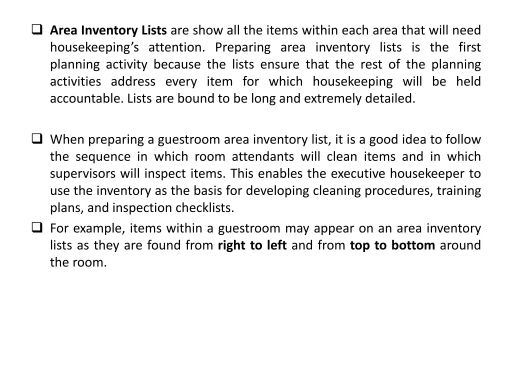 area inventory lists are show all the items