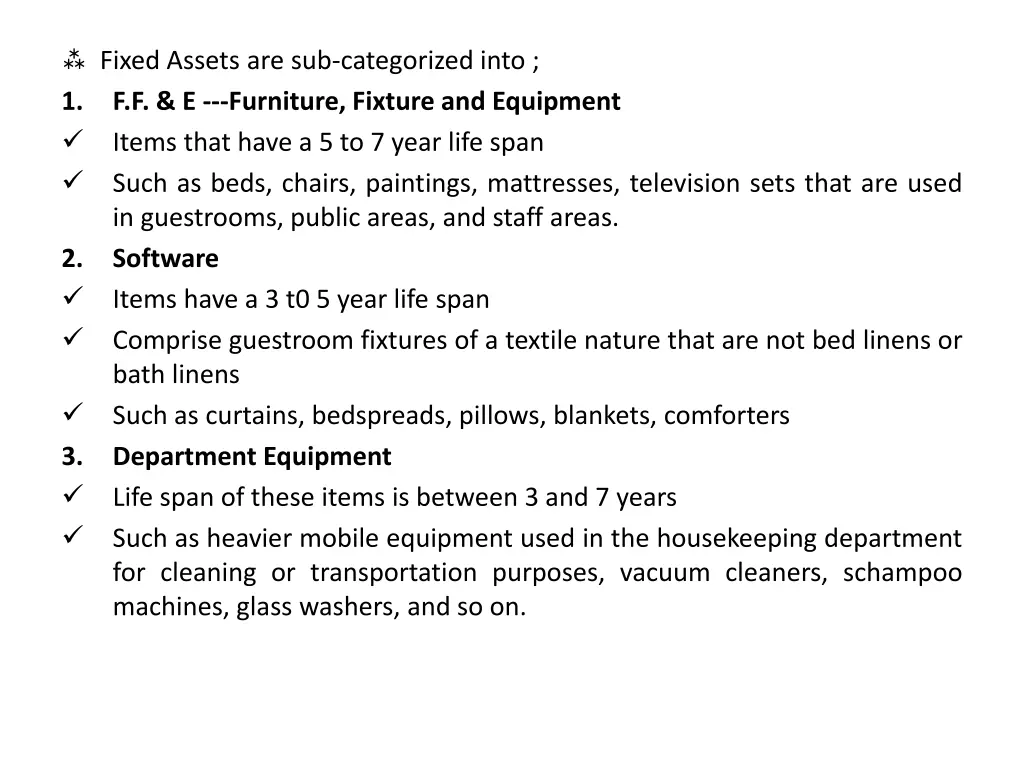 fixed assets are sub categorized into