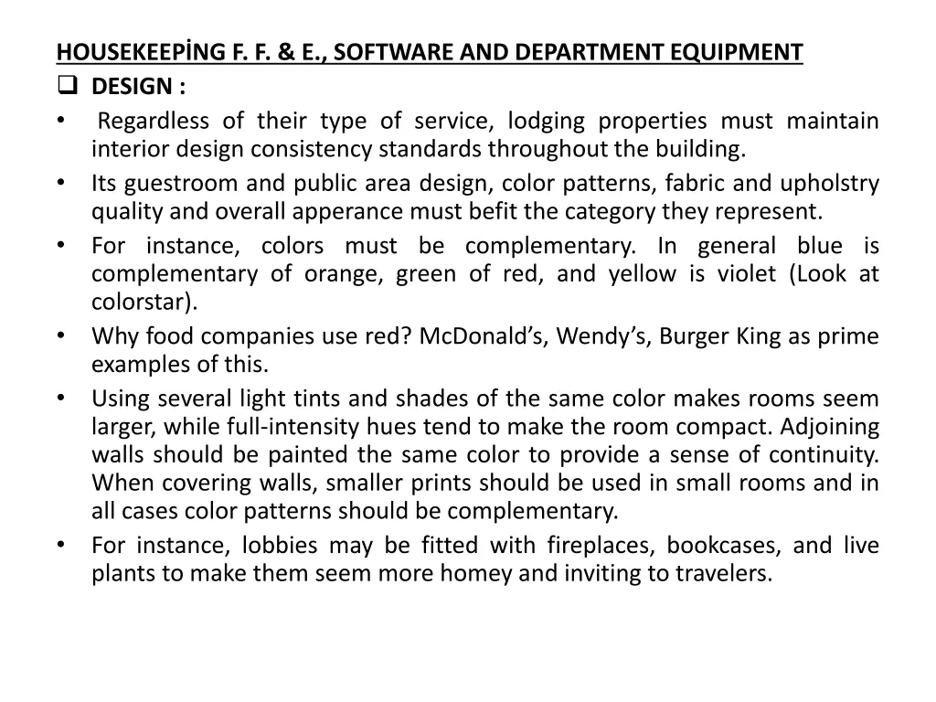 housekeep ng f f e software and department