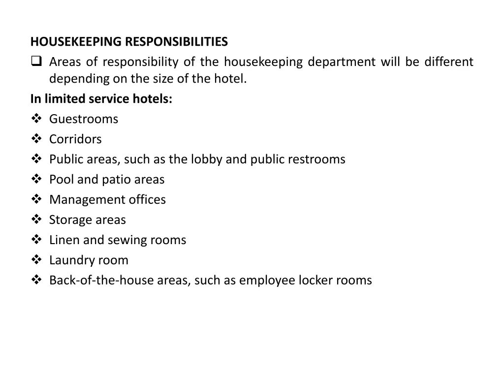 housekeeping responsibilities areas