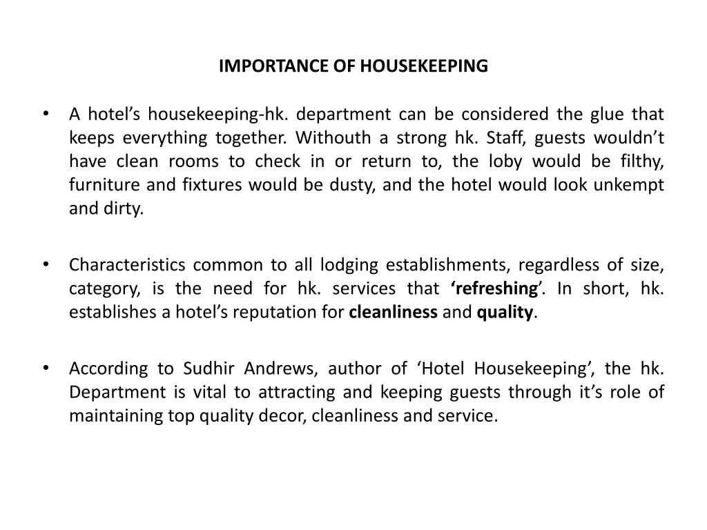 importance of housekeeping