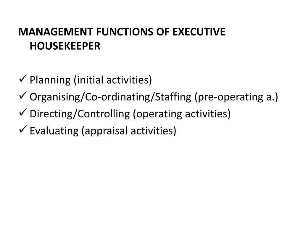 management functions of executive housekeeper