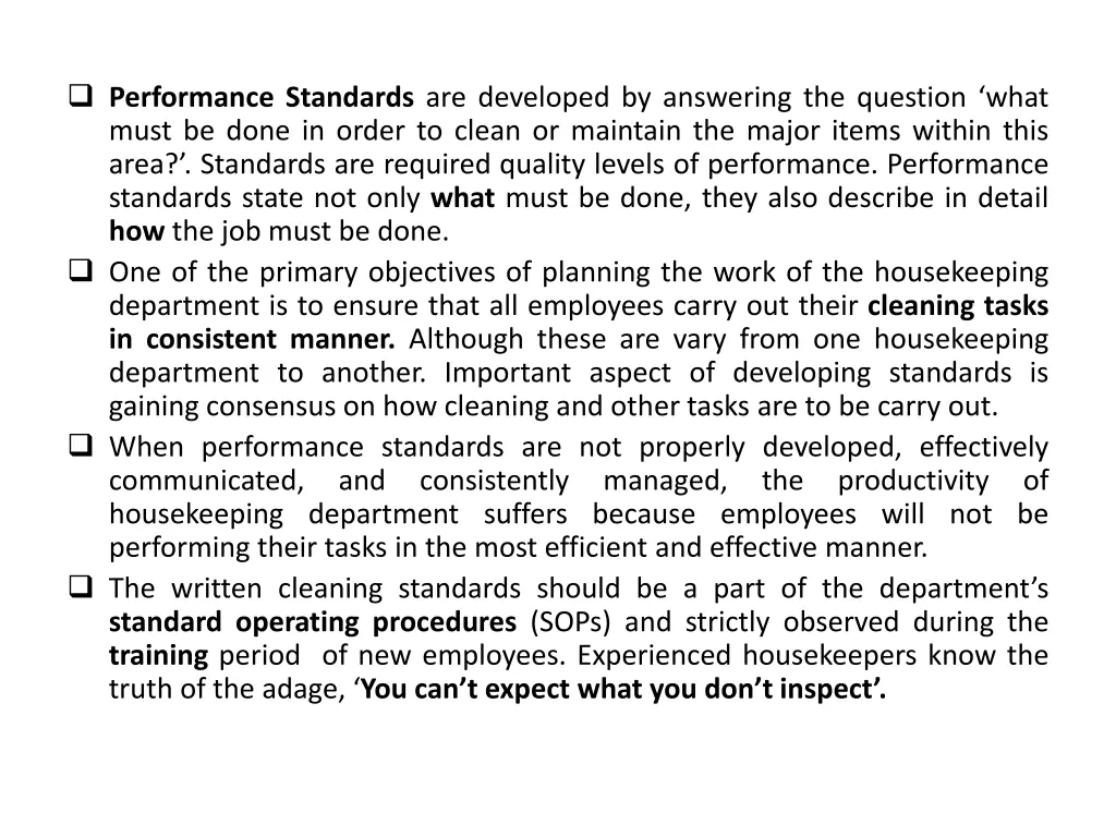 performance standards are developed by answering