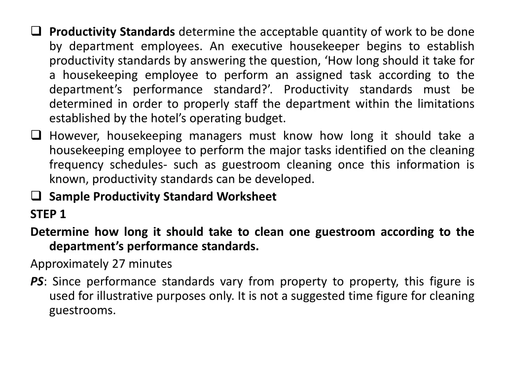 productivity standards determine the acceptable