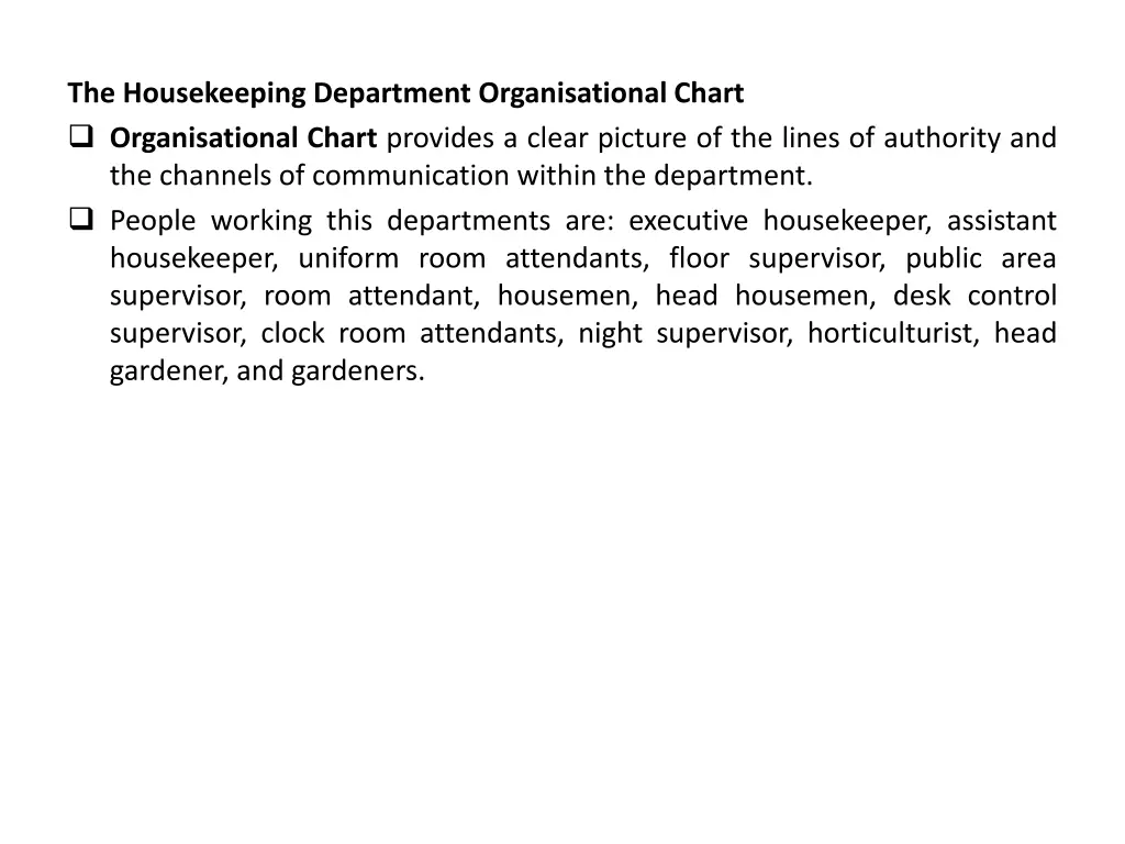 the housekeeping department organisational chart